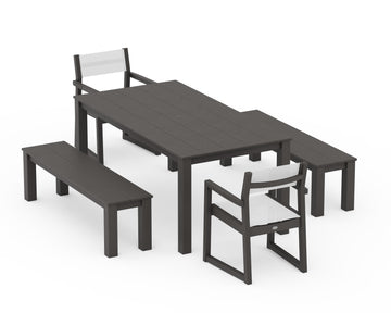 EDGE Sling Arm Chair 5-Piece Parsons Dining Set with Benches