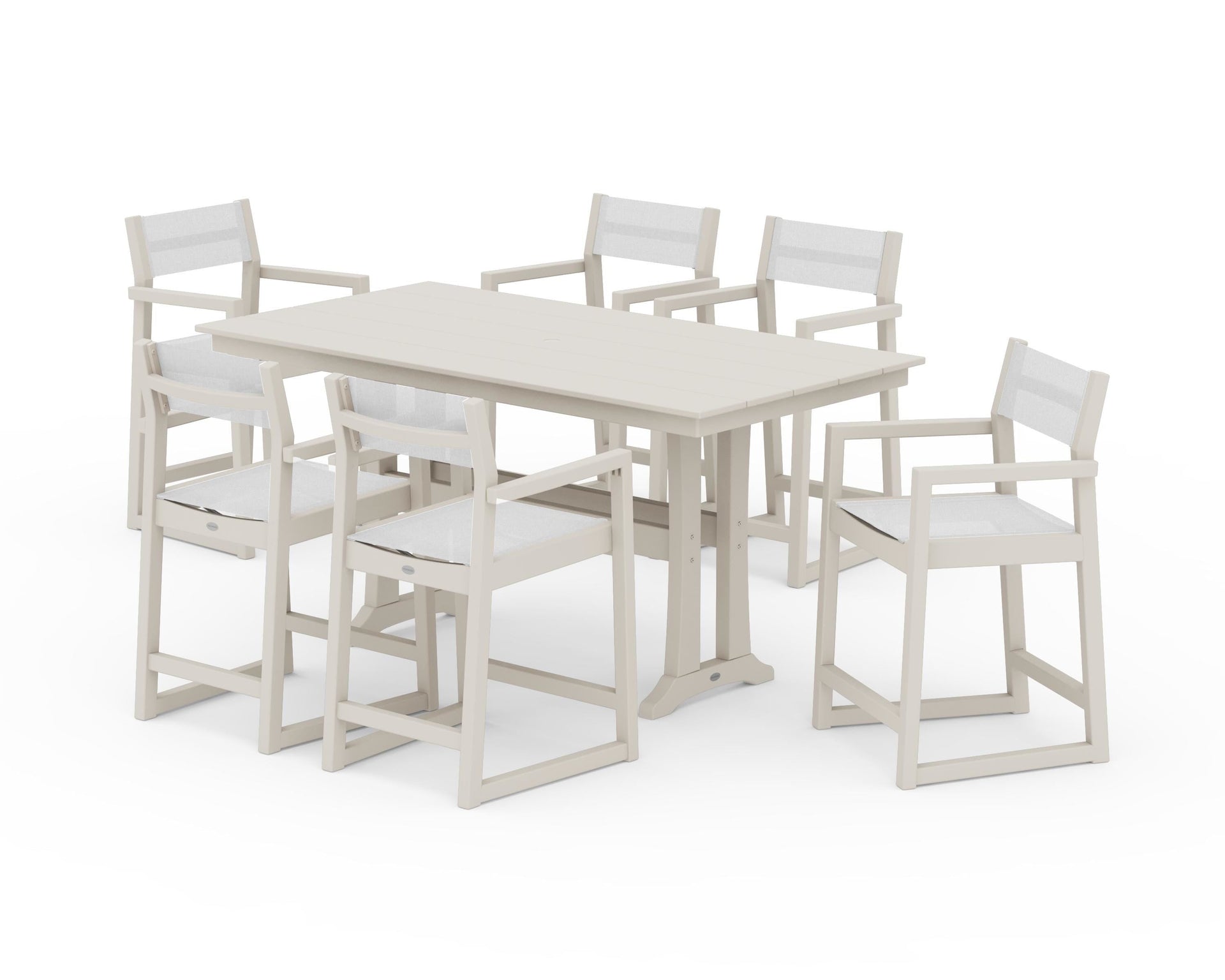 EDGE Sling Arm Chair 7-Piece Farmhouse Counter Set with Trestle Legs