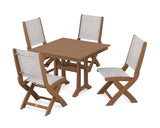 Coastal Folding Side Chair 5-Piece Farmhouse Dining Set With Trestle Legs