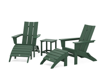Modern Folding Adirondack Chair 5-Piece Set with Ottomans and 18" Side Table