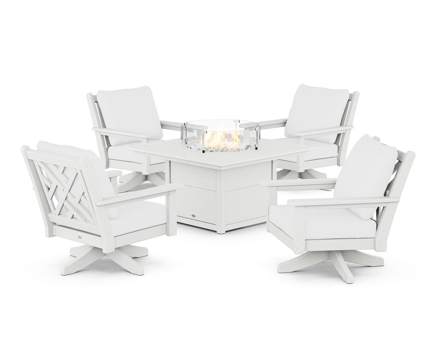 Chippendale 5-Piece Deep Seating Swivel Conversation Set with Fire Pit Table