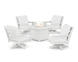 Chippendale 5-Piece Deep Seating Swivel Conversation Set with Fire Pit Table