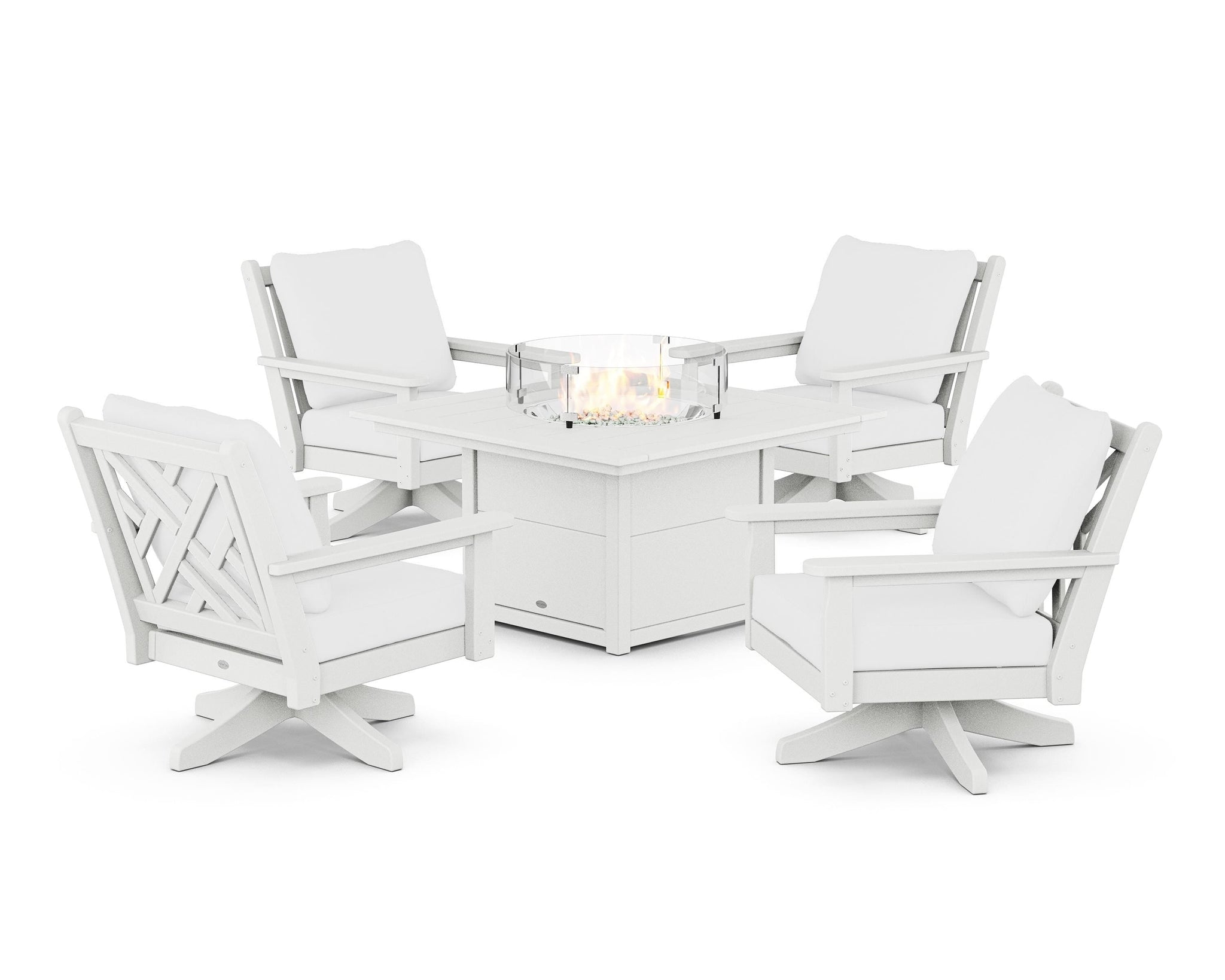 Chippendale 5-Piece Deep Seating Swivel Conversation Set with Fire Pit Table