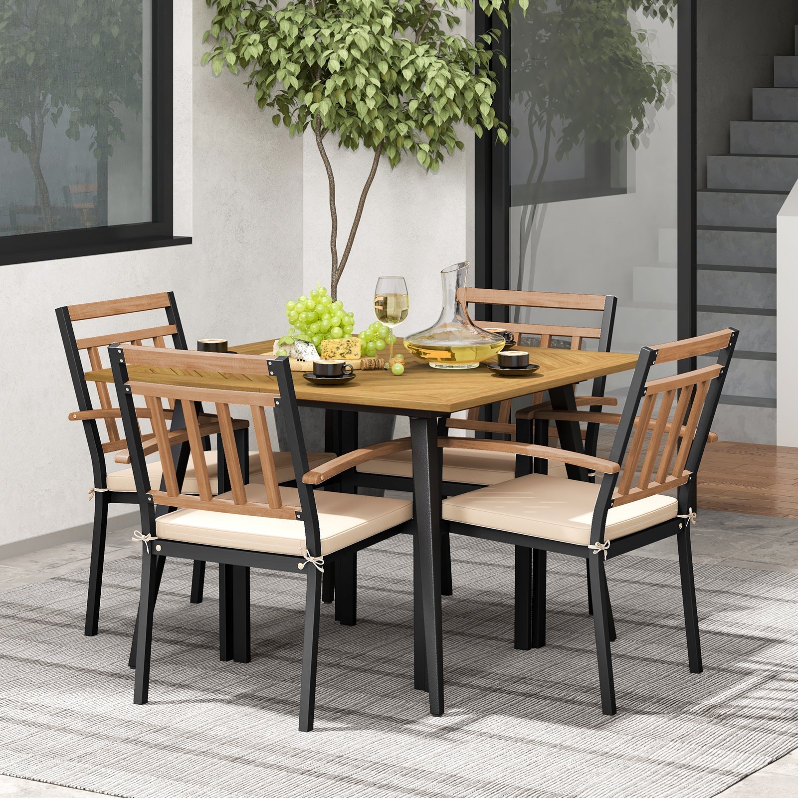 Costway 5-Piece Patio Dining Set w/ Cushions & 1.9" Umbrella Hole 67843219 New