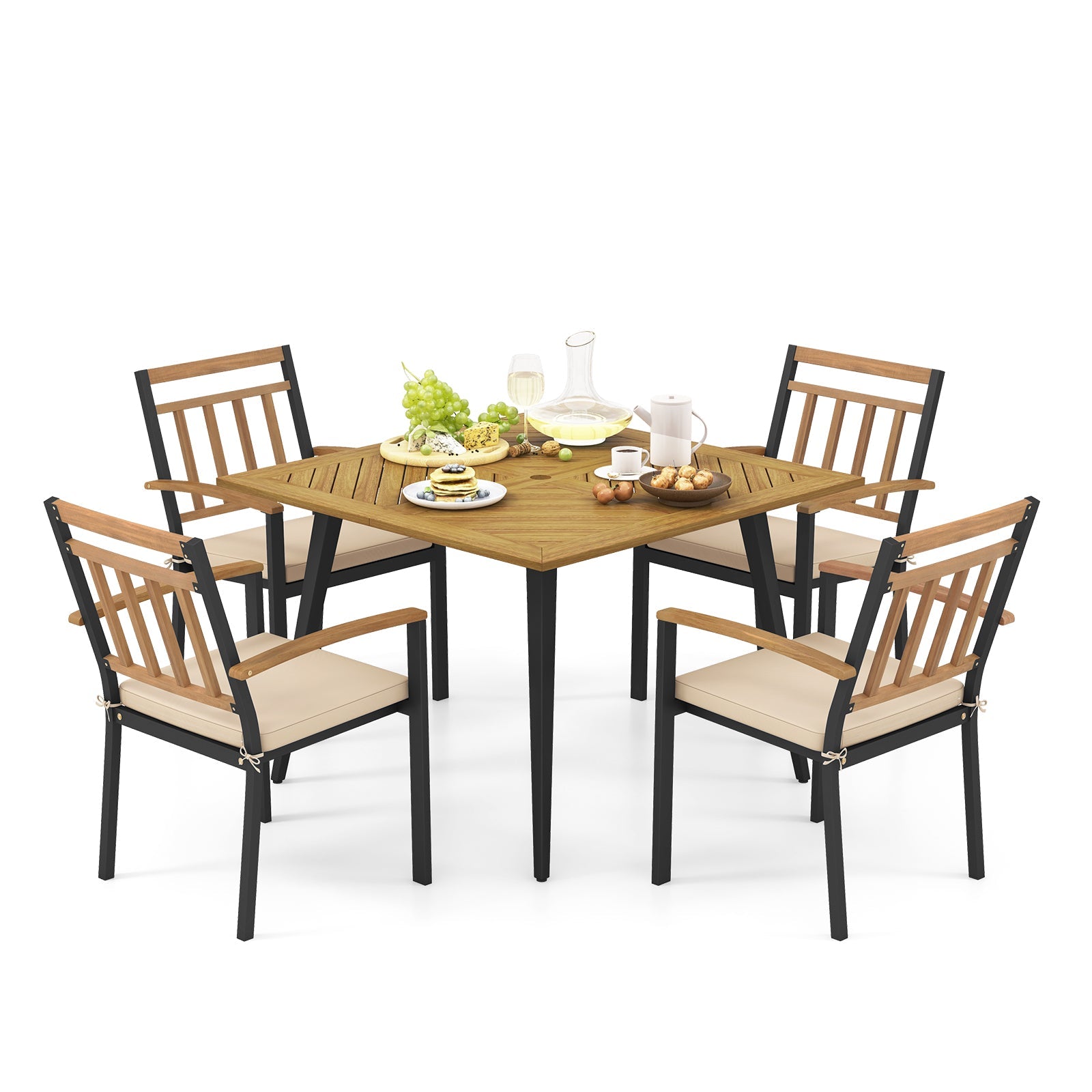 Costway 5-Piece Patio Dining Set w/ Cushions & 1.9" Umbrella Hole 67843219 New