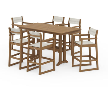 EDGE Sling Arm Chair 7-Piece Farmhouse Bar Set with Trestle Legs