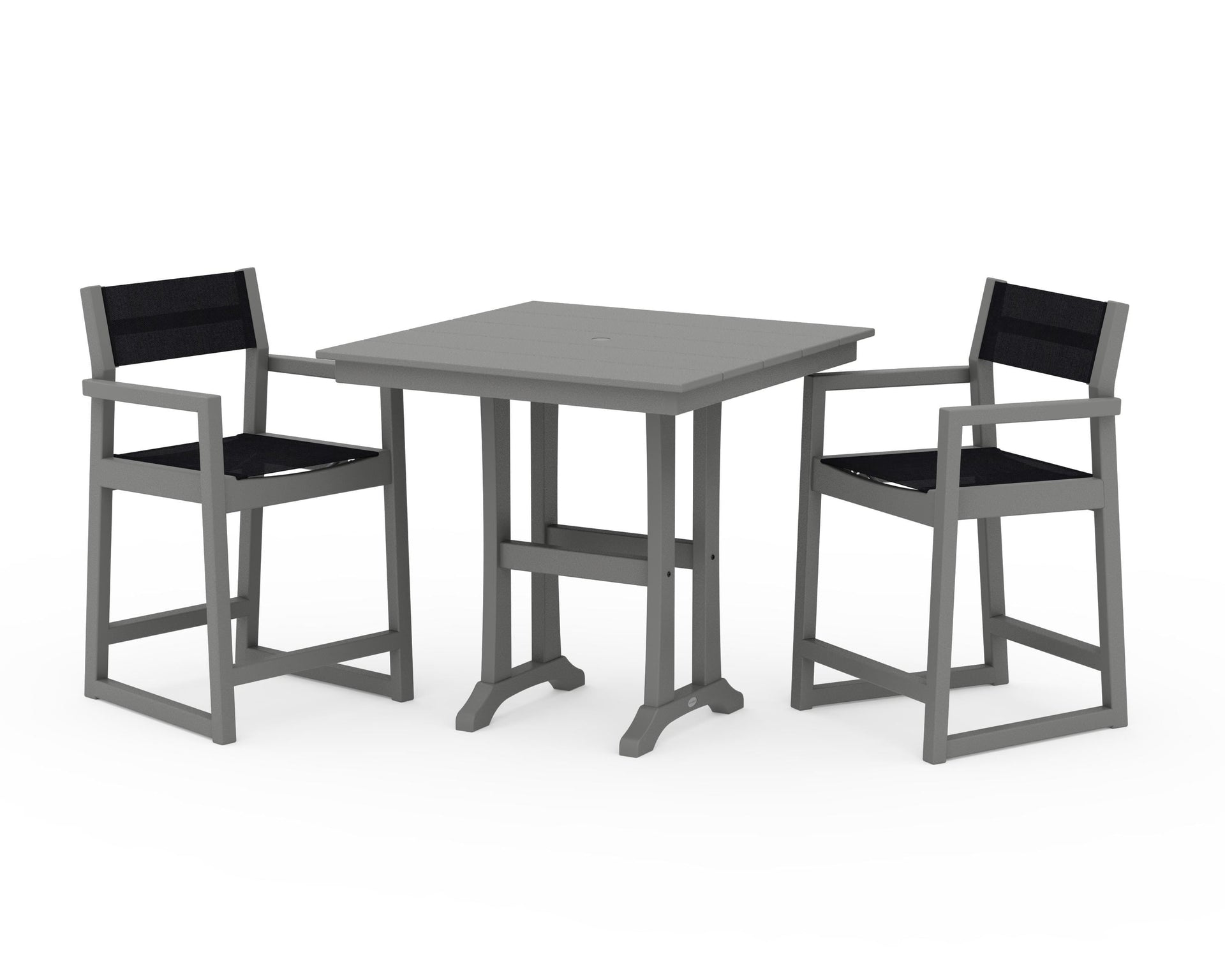 EDGE Sling Arm Chair 3-Piece Farmhouse Counter Set with Trestle Legs