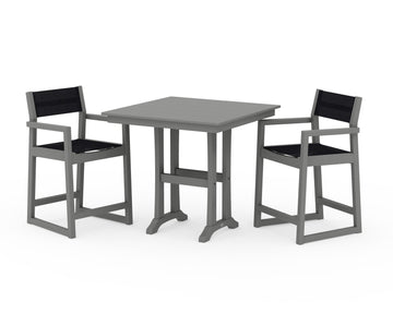 EDGE Sling Arm Chair 3-Piece Farmhouse Counter Set with Trestle Legs