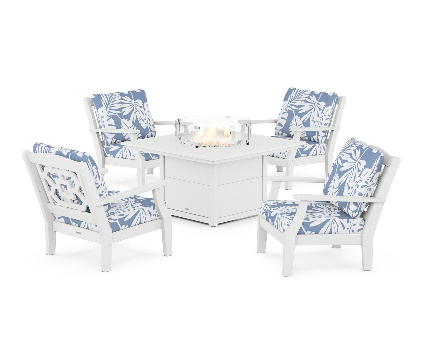 Chinoiserie 5-Piece Deep Seating Set with Fire Pit Table