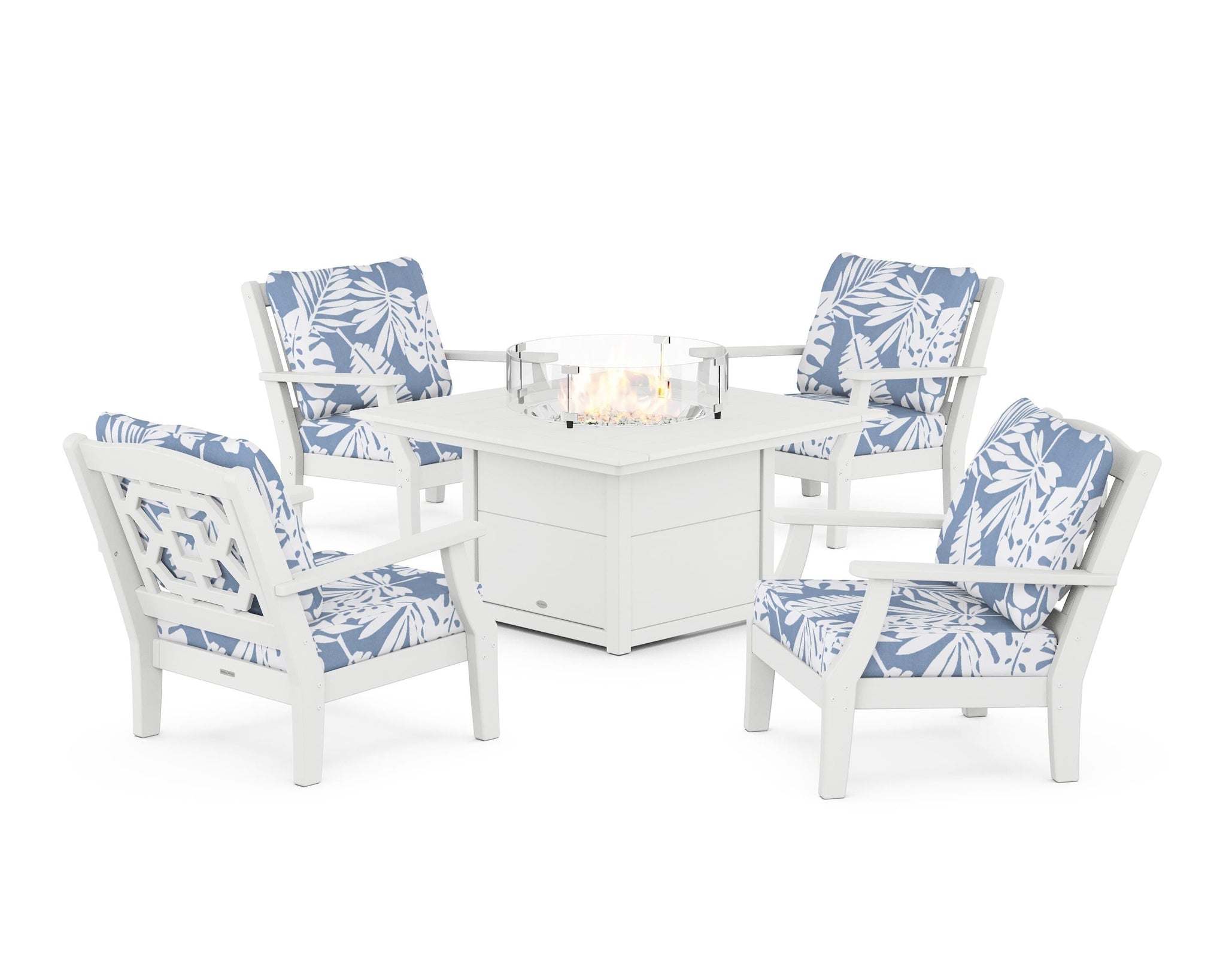 Chinoiserie 5-Piece Deep Seating Set with Fire Pit Table