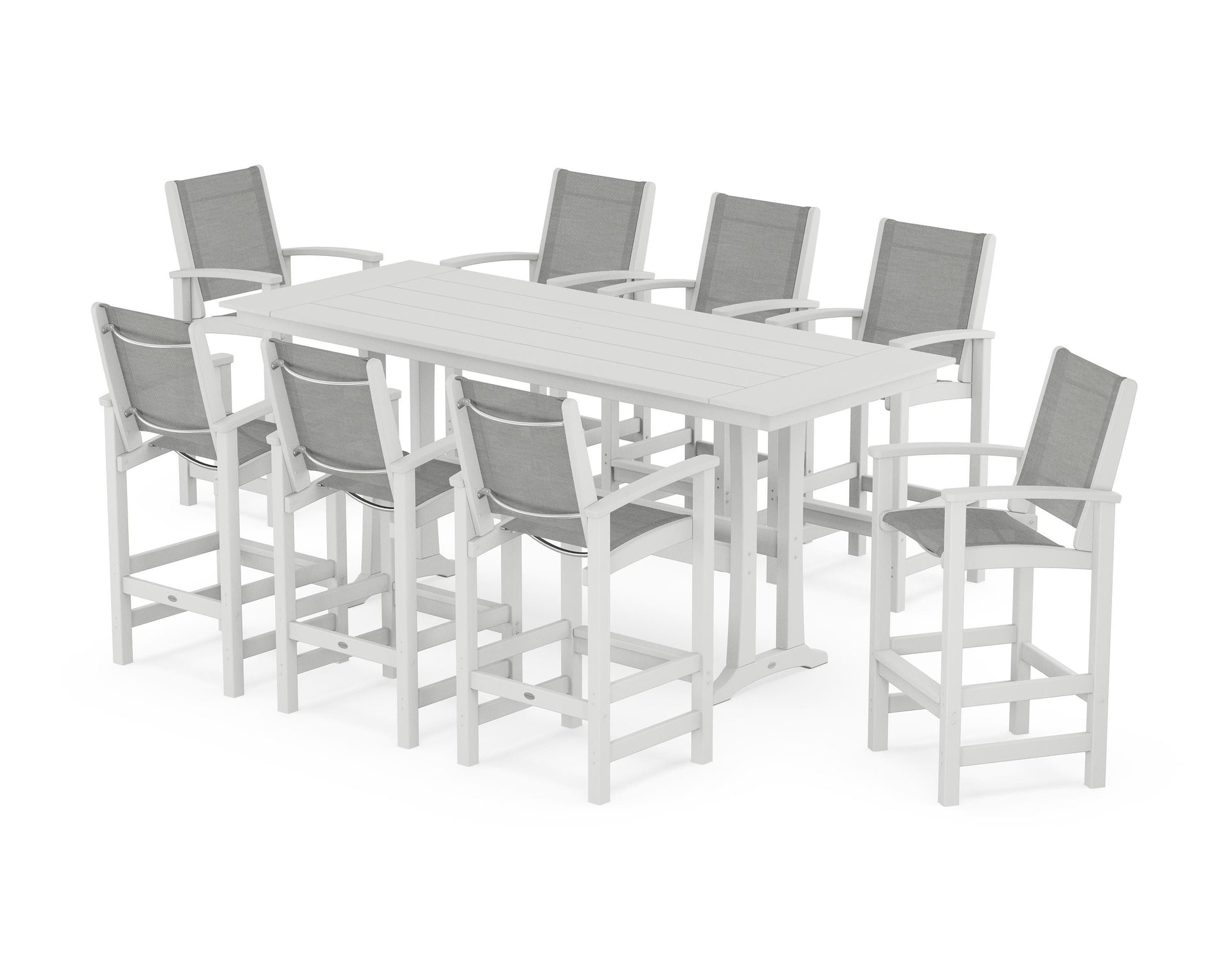 Coastal 9-Piece Farmhouse Bar Set with Trestle Legs