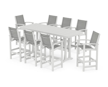 Coastal 9-Piece Farmhouse Bar Set with Trestle Legs