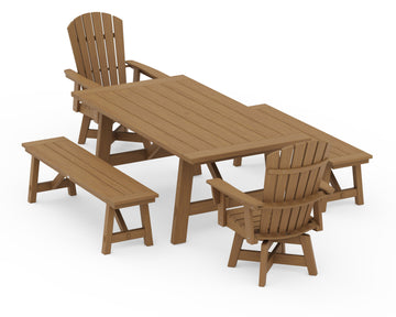 Nautical Curveback Adirondack Swivel Chair 5-Piece Rustic Farmhouse Dining Set With Benches