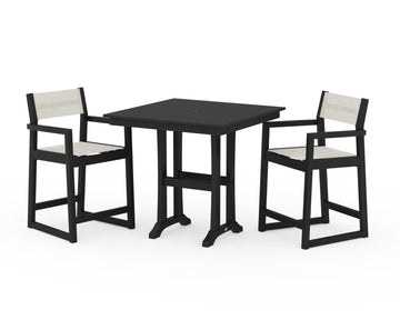 EDGE Sling Arm Chair 3-Piece Farmhouse Counter Set with Trestle Legs
