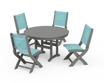 Coastal Folding Side Chair 5-Piece Round Dining Set