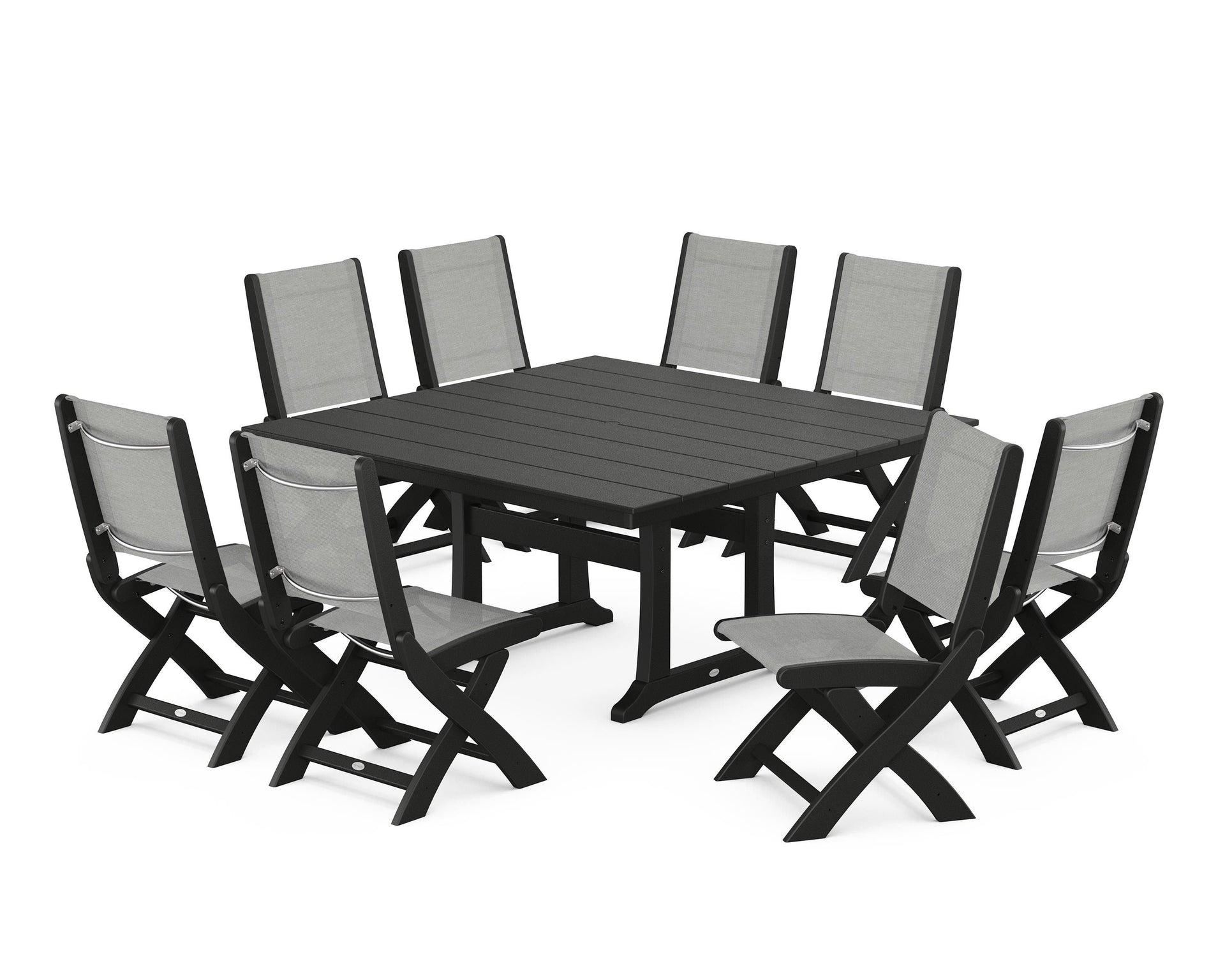 Coastal Folding Side Chair 9-Piece Farmhouse Dining Set