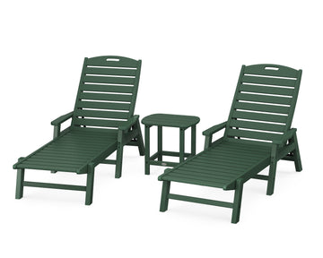 Nautical 3-Piece Chaise Lounge with Arms Set with South Beach 18" Side Table
