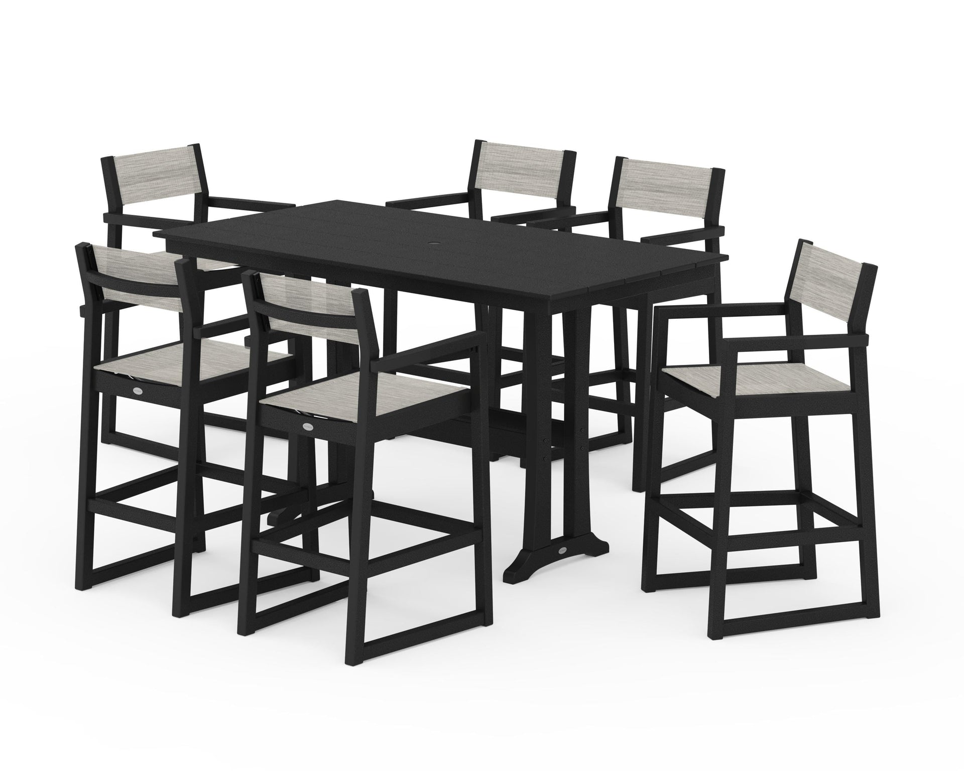 EDGE Sling Arm Chair 7-Piece Farmhouse Bar Set with Trestle Legs