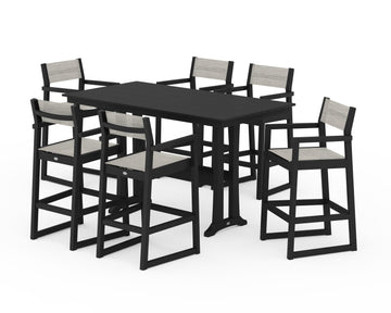 EDGE Sling Arm Chair 7-Piece Farmhouse Bar Set with Trestle Legs