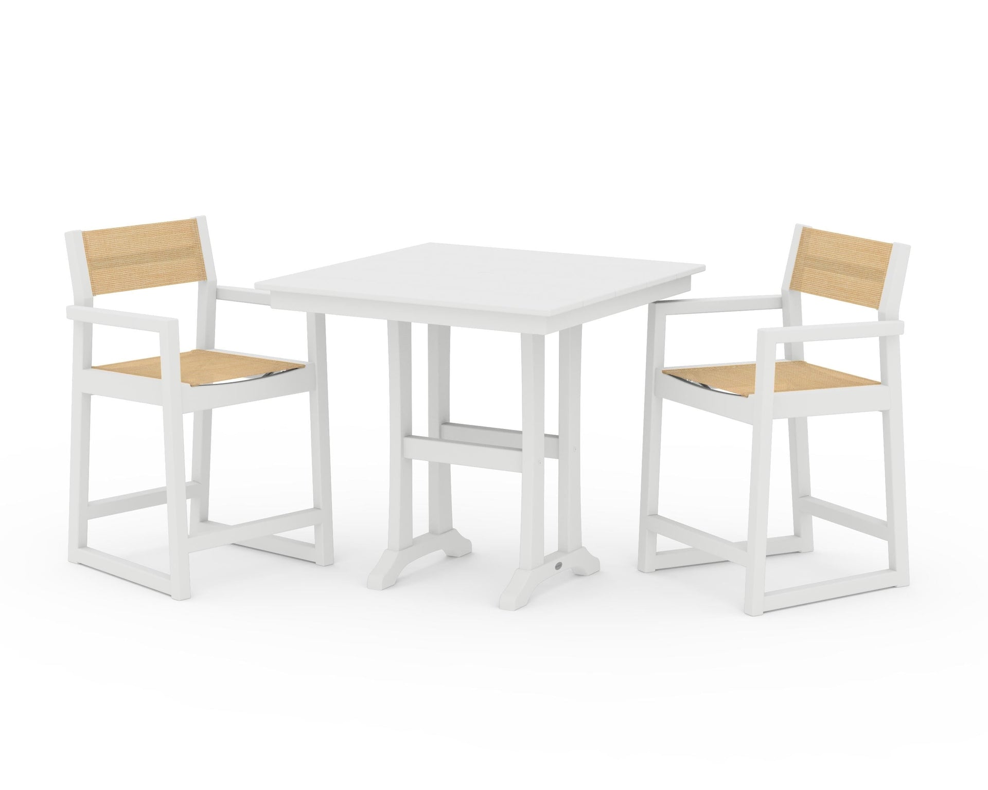 EDGE Sling Arm Chair 3-Piece Farmhouse Counter Set with Trestle Legs