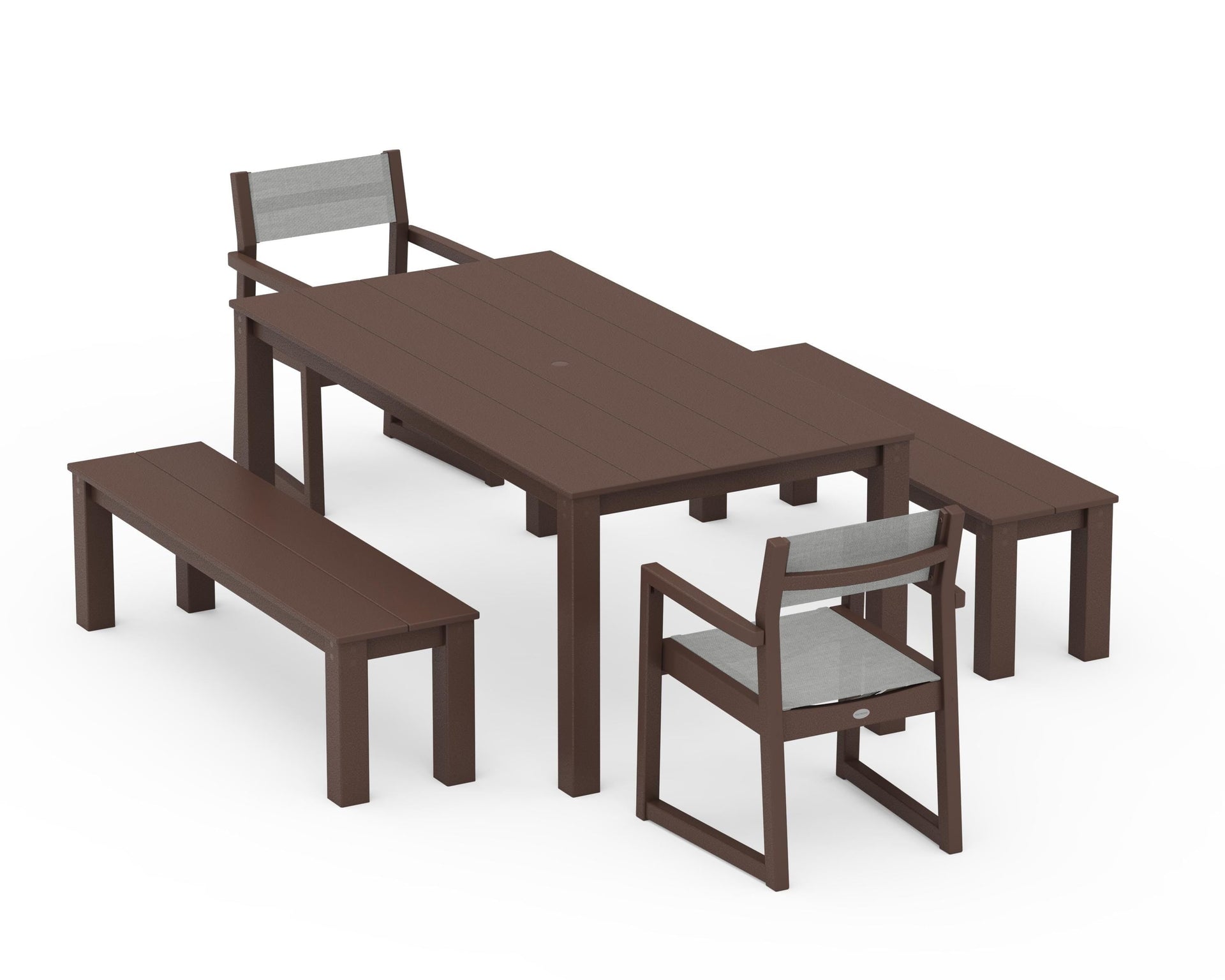 EDGE Sling Arm Chair 5-Piece Parsons Dining Set with Benches