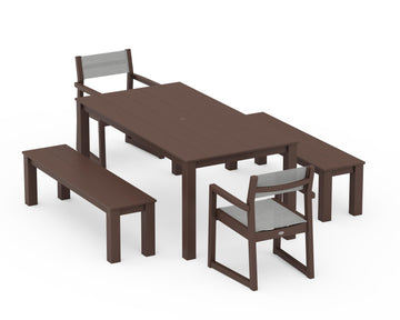EDGE Sling Arm Chair 5-Piece Parsons Dining Set with Benches