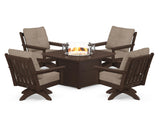 Vineyard 5-Piece Deep Seating Swivel Conversation Set with Fire Pit Table