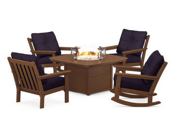 Vineyard 5-Piece Deep Seating Rocking Chair Conversation Set with Fire Pit Table