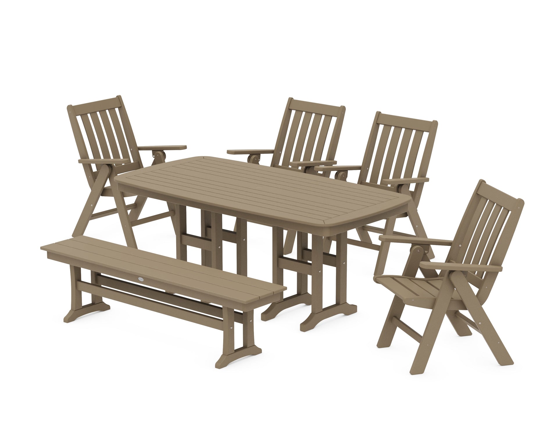 Vineyard Folding Chair 6-Piece Dining Set with Bench
