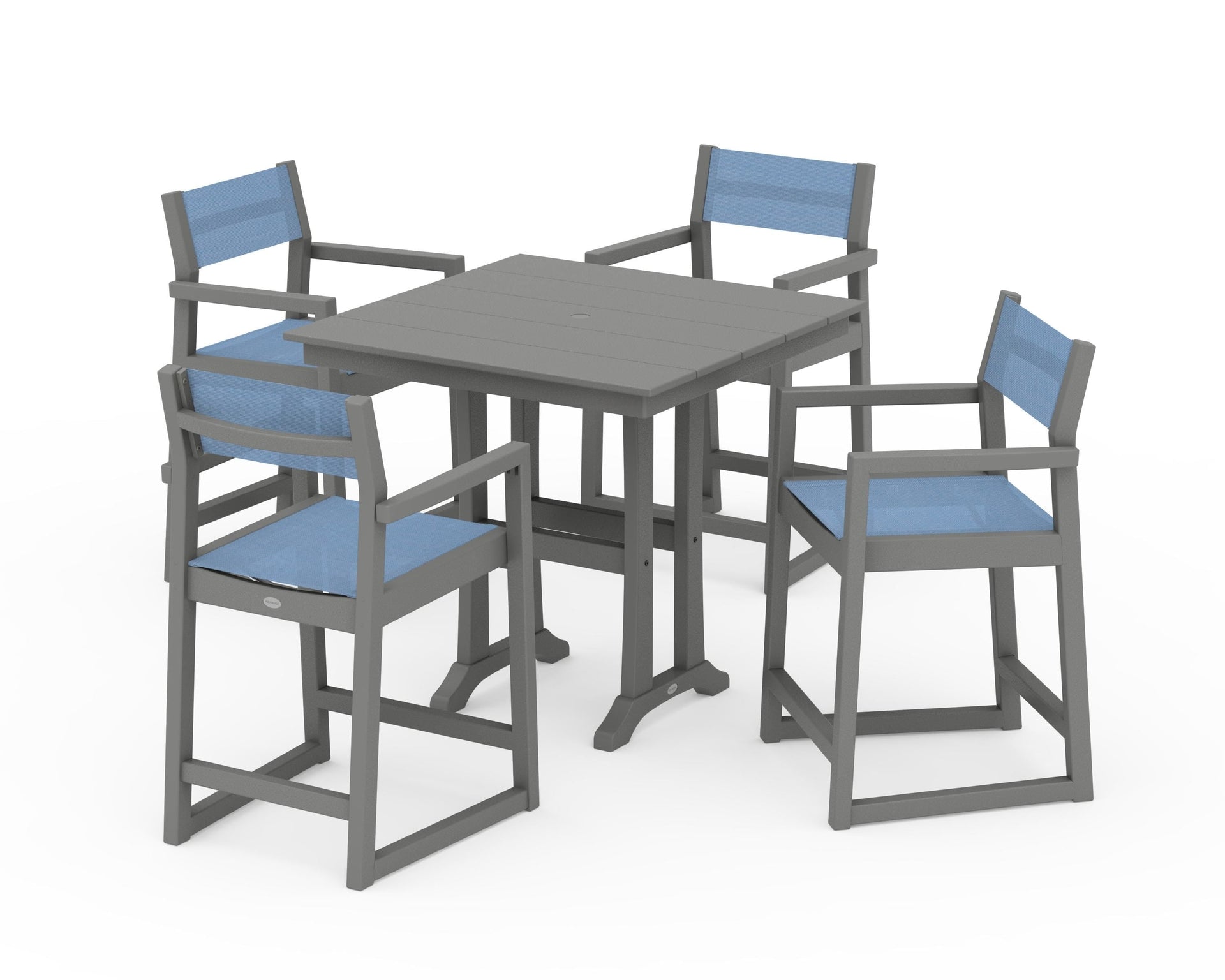 EDGE Sling Arm Chair 5-Piece Farmhouse Counter Set with Trestle Legs