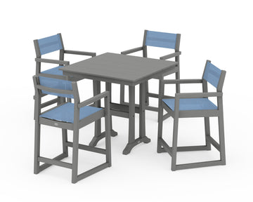 EDGE Sling Arm Chair 5-Piece Farmhouse Counter Set with Trestle Legs