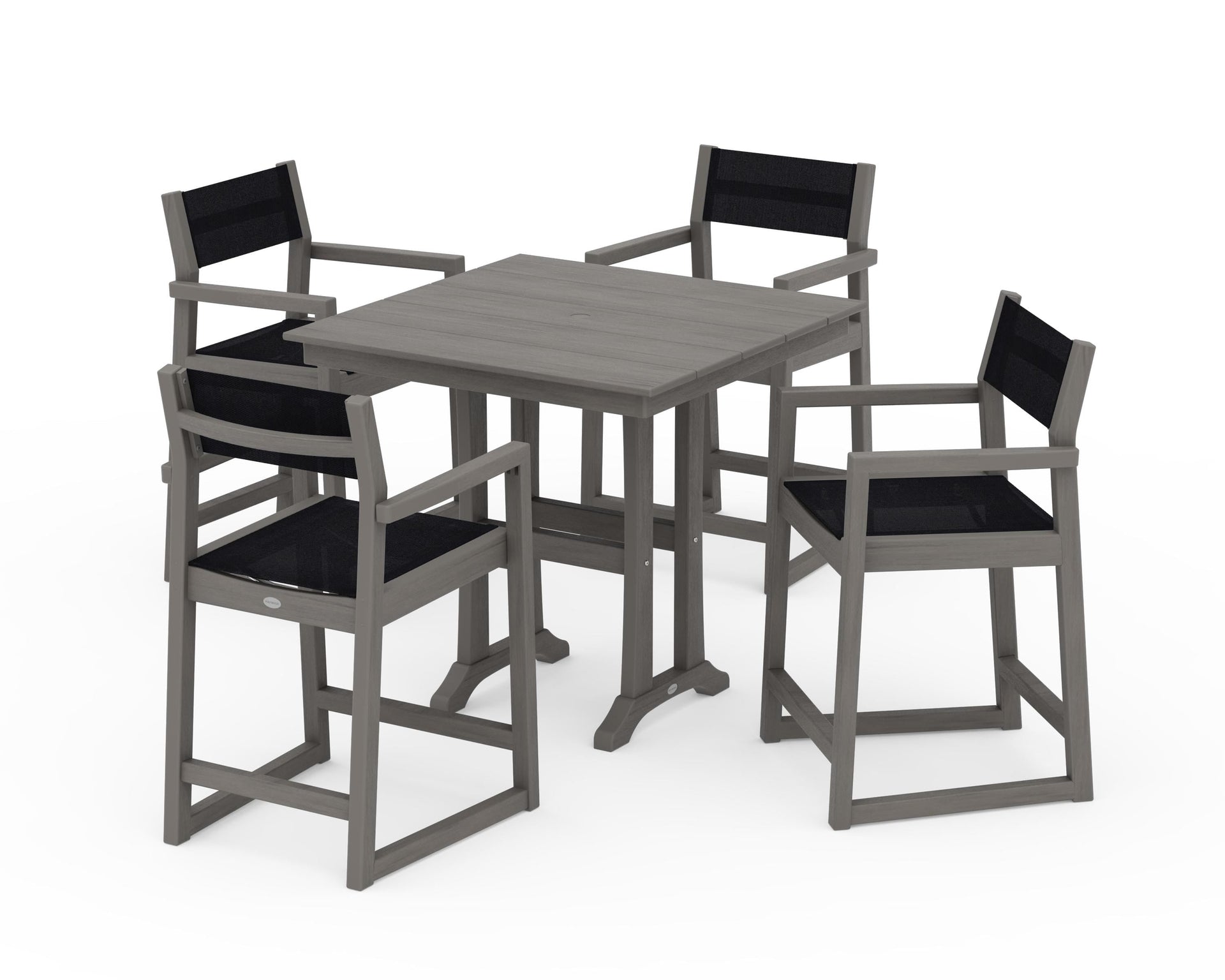 EDGE Sling Arm Chair 5-Piece Farmhouse Counter Set with Trestle Legs