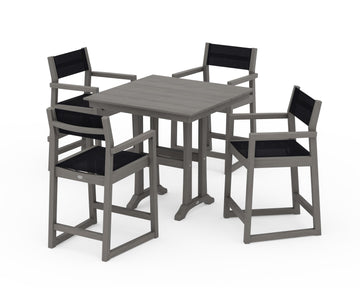 EDGE Sling Arm Chair 5-Piece Farmhouse Counter Set with Trestle Legs