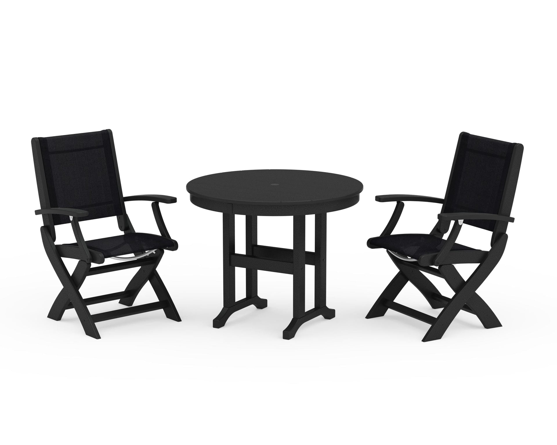 Coastal Folding Chair 3-Piece Round Dining Set