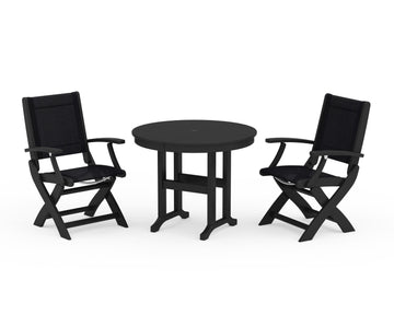 Coastal Folding Chair 3-Piece Round Dining Set