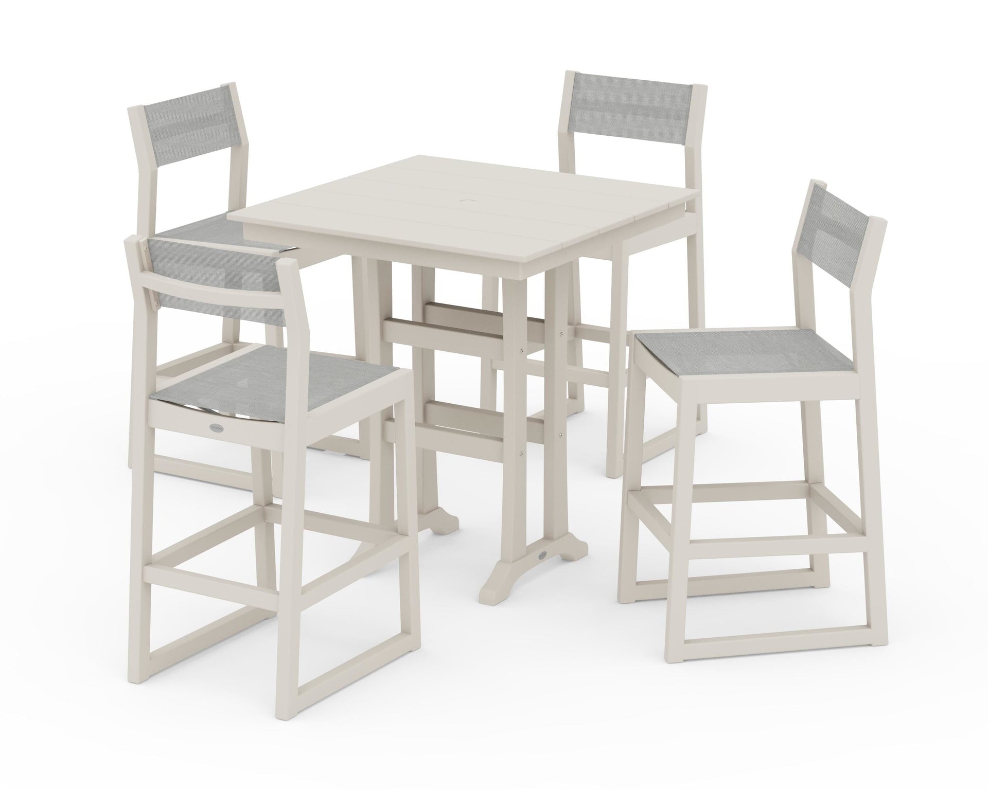 EDGE Sling Arm Chair 5-Piece Farmhouse Bar Set with Trestle Legs