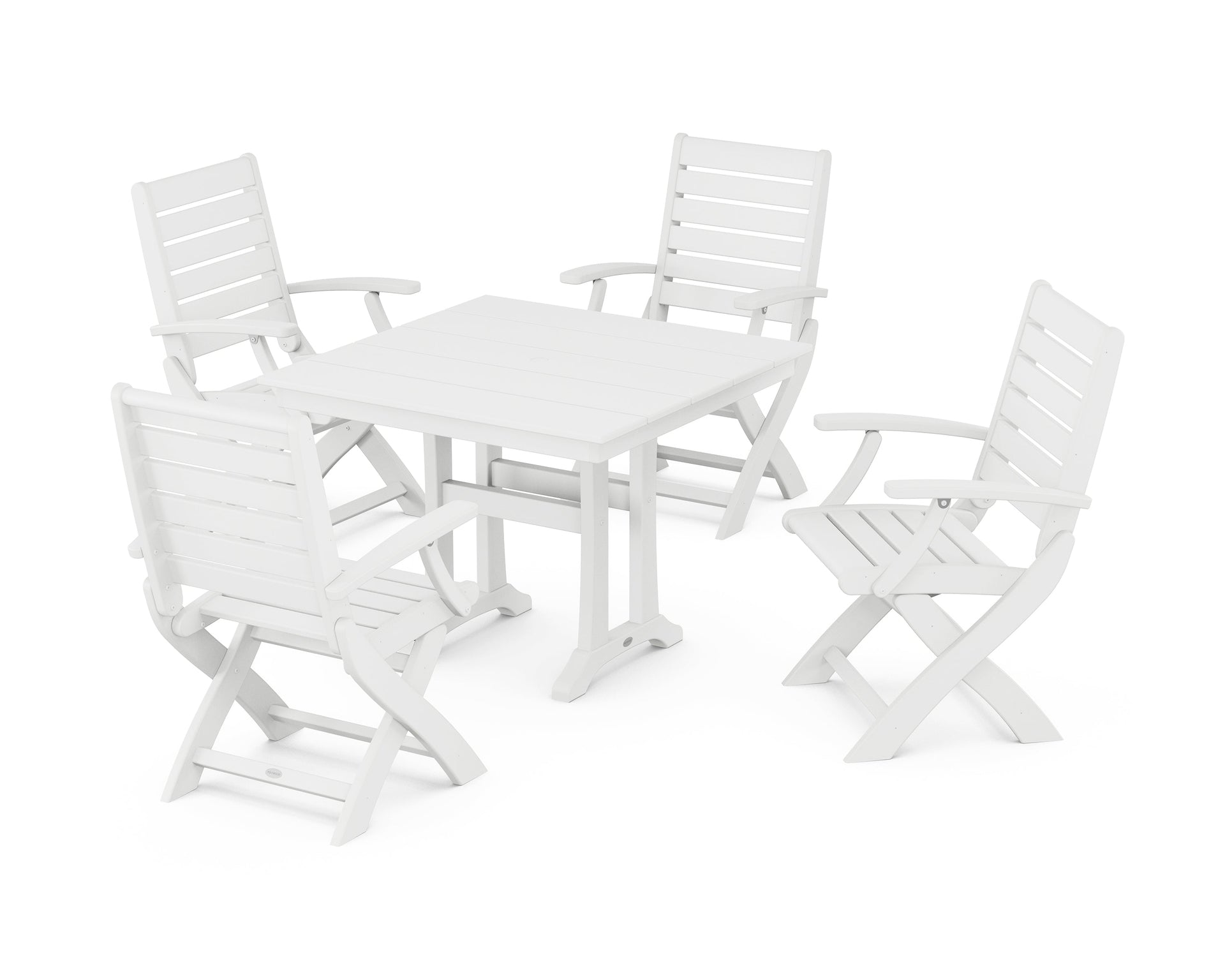Signature Folding Chair 5-Piece Farmhouse Dining Set With Trestle Legs