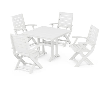 Signature Folding Chair 5-Piece Farmhouse Dining Set With Trestle Legs