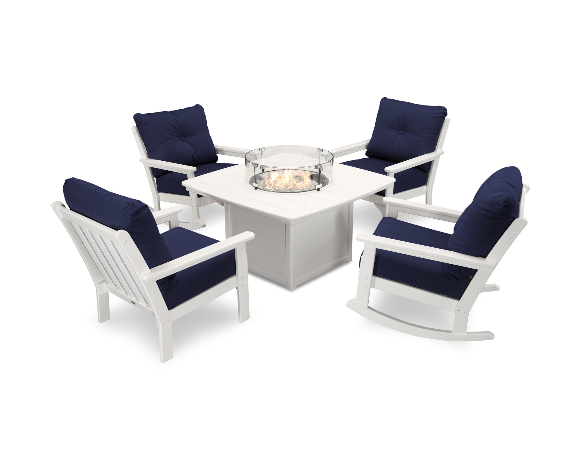 Vineyard 5-Piece Deep Seating Rocking Chair Conversation Set with Fire Pit Table