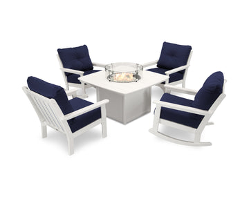 Vineyard 5-Piece Deep Seating Rocking Chair Conversation Set with Fire Pit Table