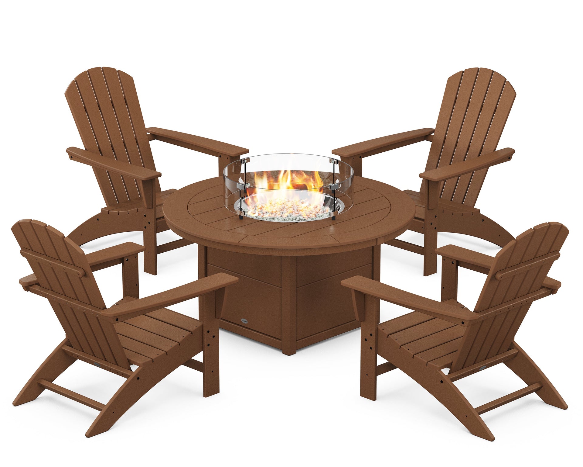 Nautical 5-Piece Adirondack Chair Conversation Set with Fire Pit Table