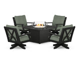 Braxton 5-Piece Deep Seating Swivel Conversation Set with Fire Pit Table