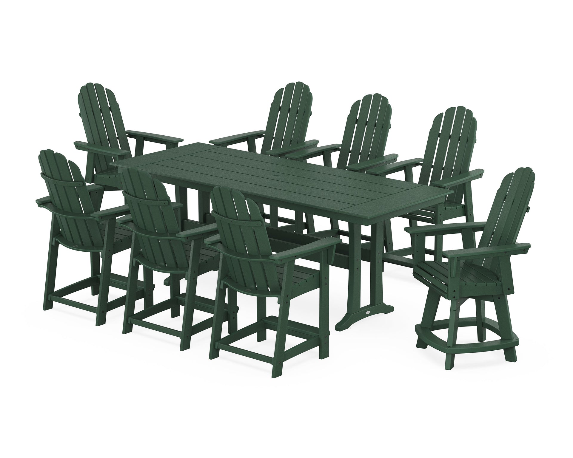 Vineyard Curveback Adirondack Swivel 9-Piece Farmhouse Counter Set with Trestle Legs
