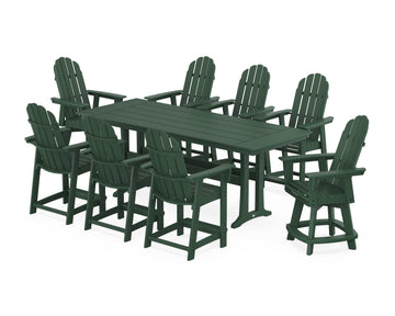 Vineyard Curveback Adirondack Swivel 9-Piece Farmhouse Counter Set with Trestle Legs