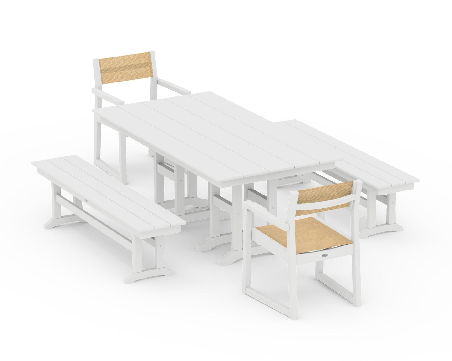 EDGE Sling Arm Chair 5-Piece Farmhouse Dining Set with Benches