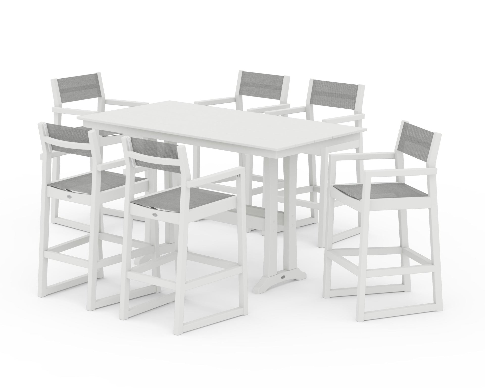 EDGE Sling Arm Chair 7-Piece Farmhouse Bar Set with Trestle Legs