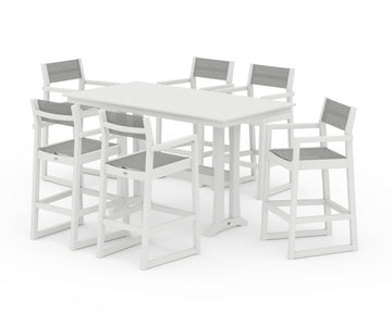 EDGE Sling Arm Chair 7-Piece Farmhouse Bar Set with Trestle Legs