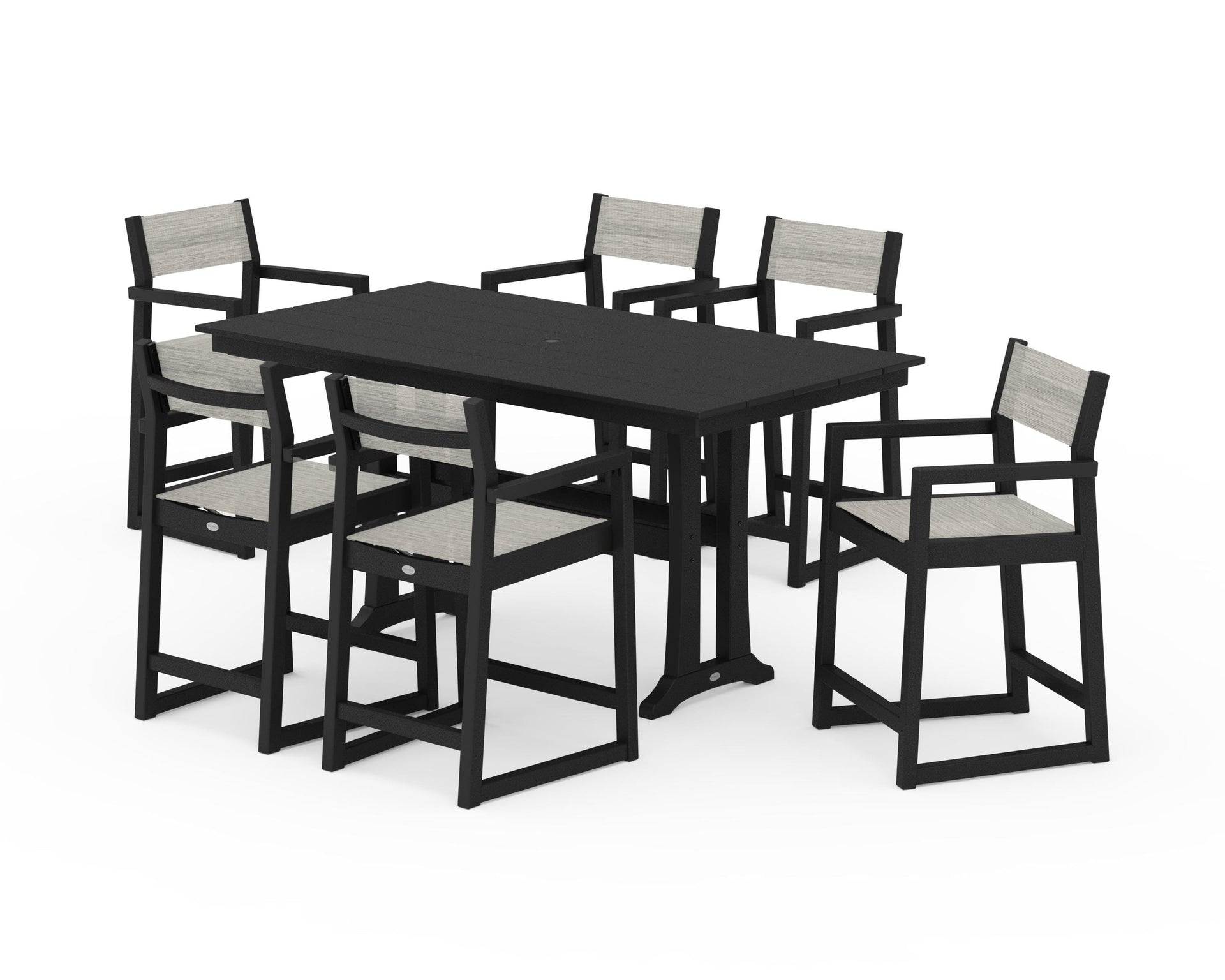 EDGE Sling Arm Chair 7-Piece Farmhouse Counter Set with Trestle Legs