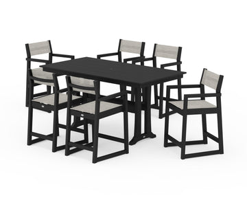 EDGE Sling Arm Chair 7-Piece Farmhouse Counter Set with Trestle Legs