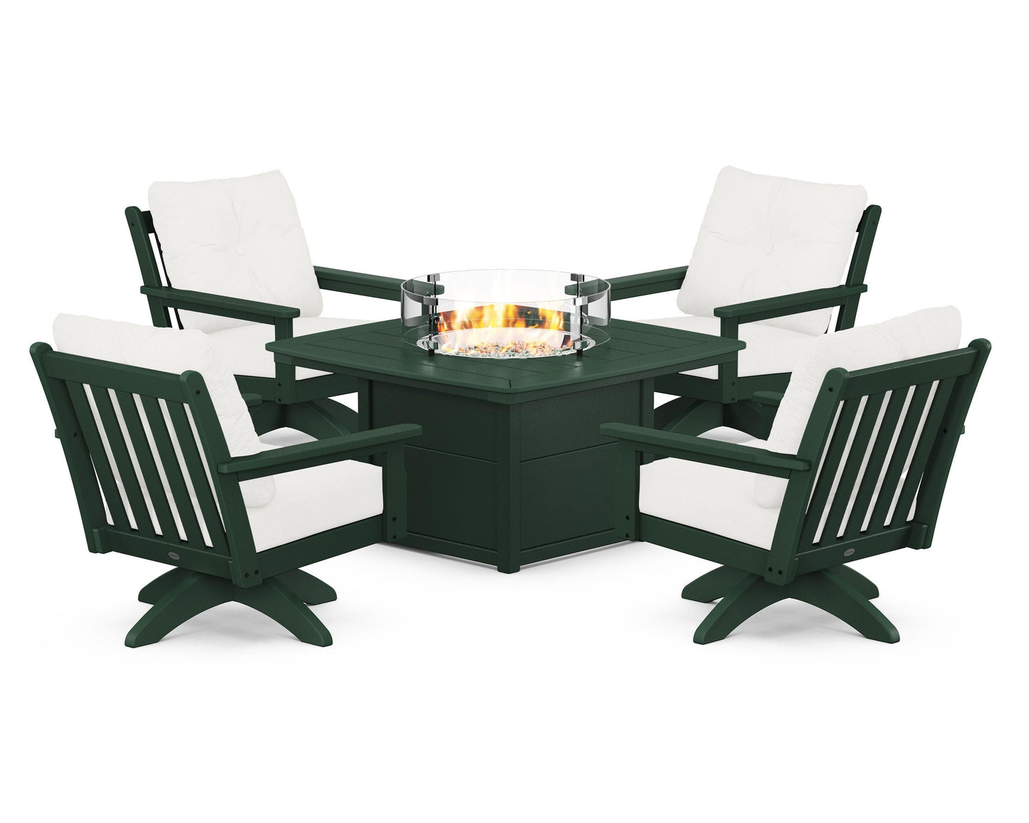 Vineyard 5-Piece Deep Seating Swivel Conversation Set with Fire Pit Table